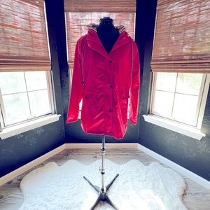 Hot Pink Lightweight Rain Coat with Hood and Black and White Lining